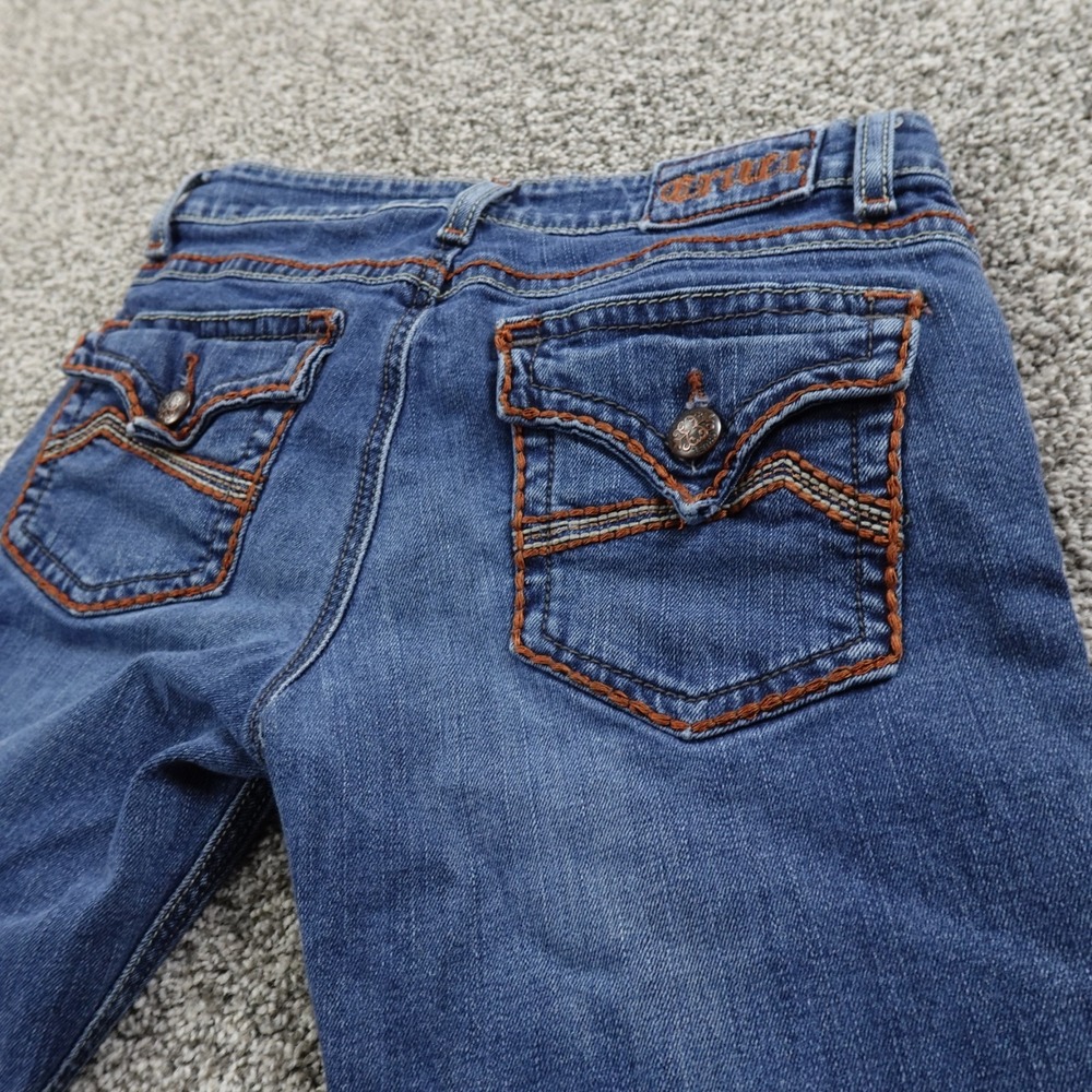 Cruel Jeans Womens 7 Dark Blue Denim Low Rise Flare Boot Flap Pocket Stretch Y2K